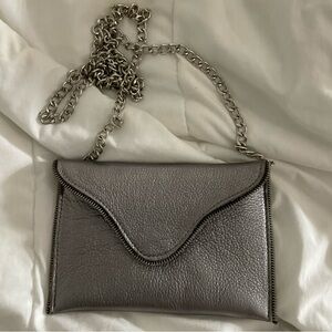 J.J. Winters Elegant Metallic Silver Leather Chain Bag Small